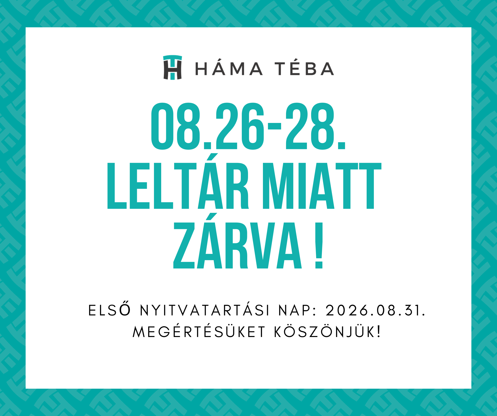 LELTÁR MIATT ZÁRVA 08.26-28.